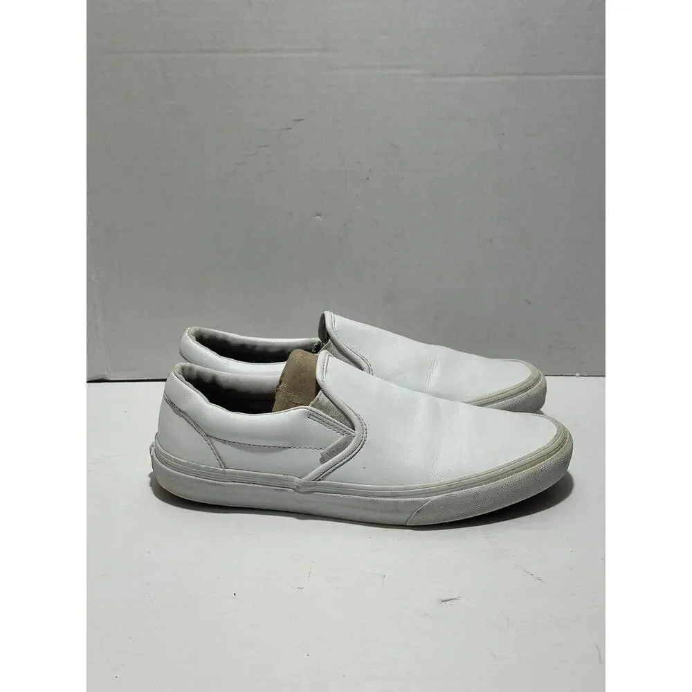 Vans Off The Wall 507452 White Leather Casual Slip On Sz Men 8.5 / Women 10 Shoe